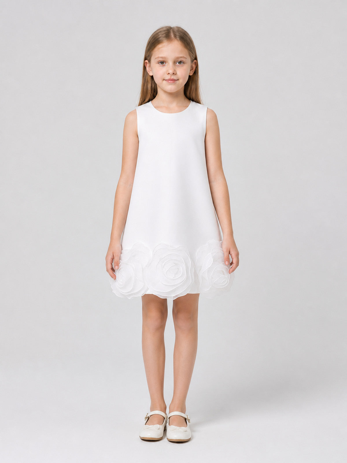 Girls' Dressy Sleeveless Dress with 3D Rose Appliqués on-model view