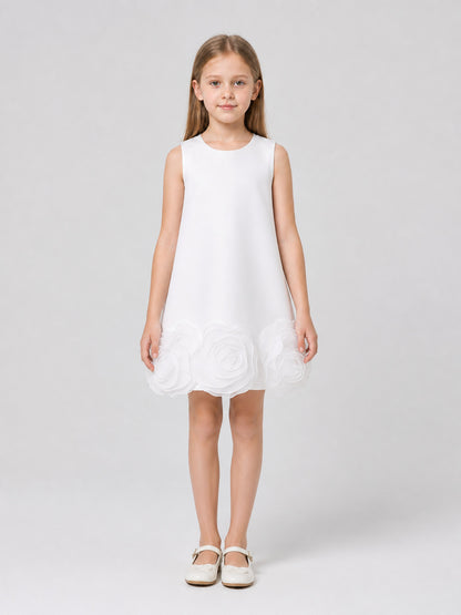 Girls' Dressy Sleeveless Dress with 3D Rose Appliqués on-model view