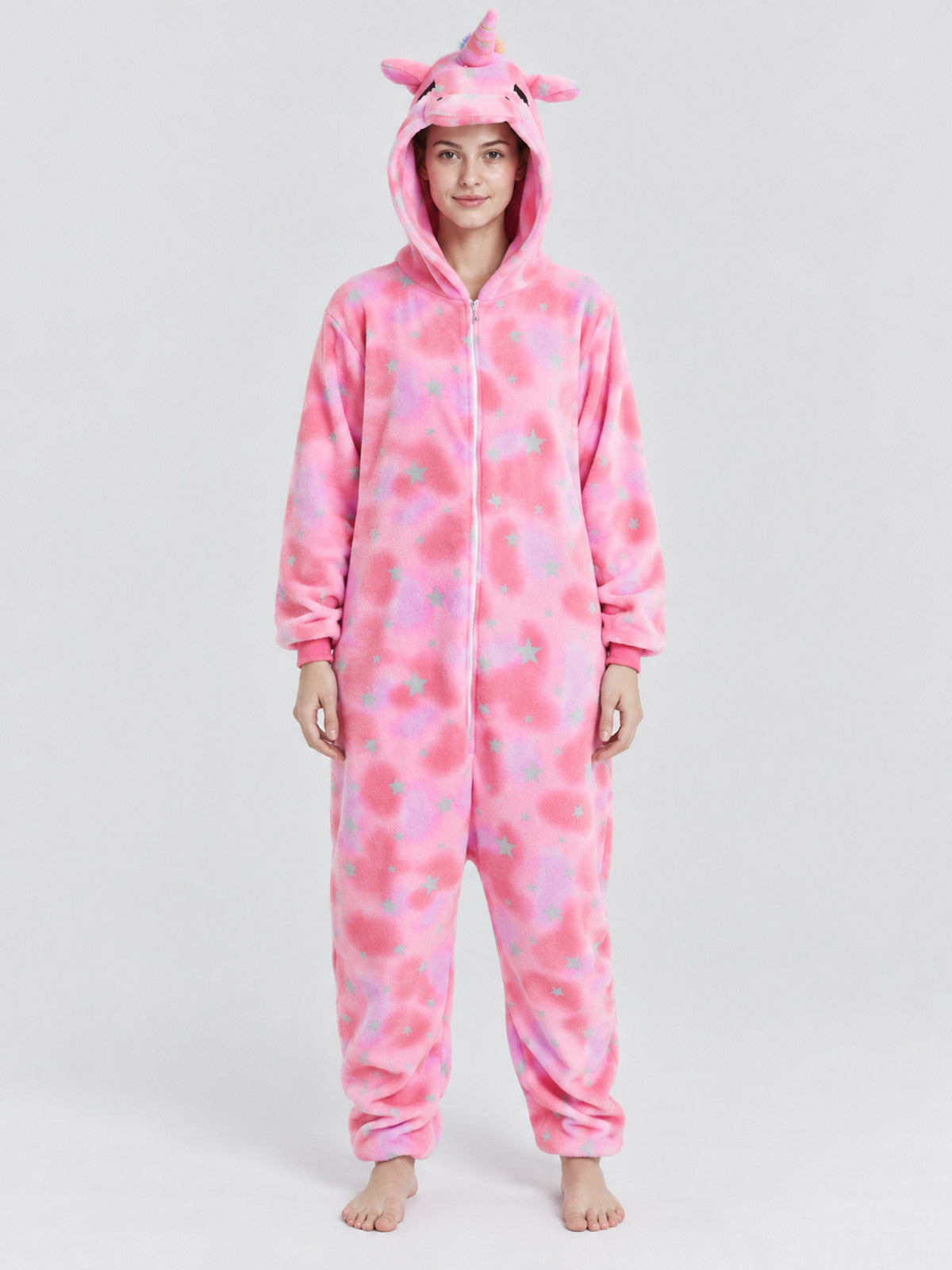 Pink Plush Hooded Unicorn Pajama Jumpsuit