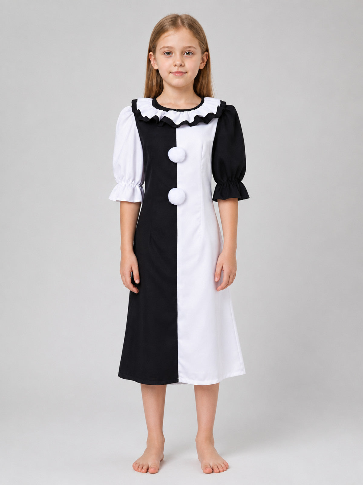 Women's Black-and-White Pom-Pom Cosplay Costume on-model view