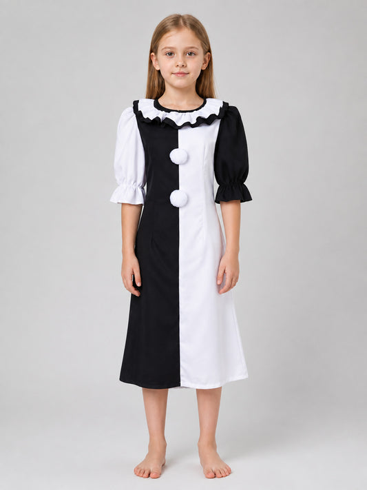Women's Black-and-White Pom-Pom Cosplay Costume on-model view