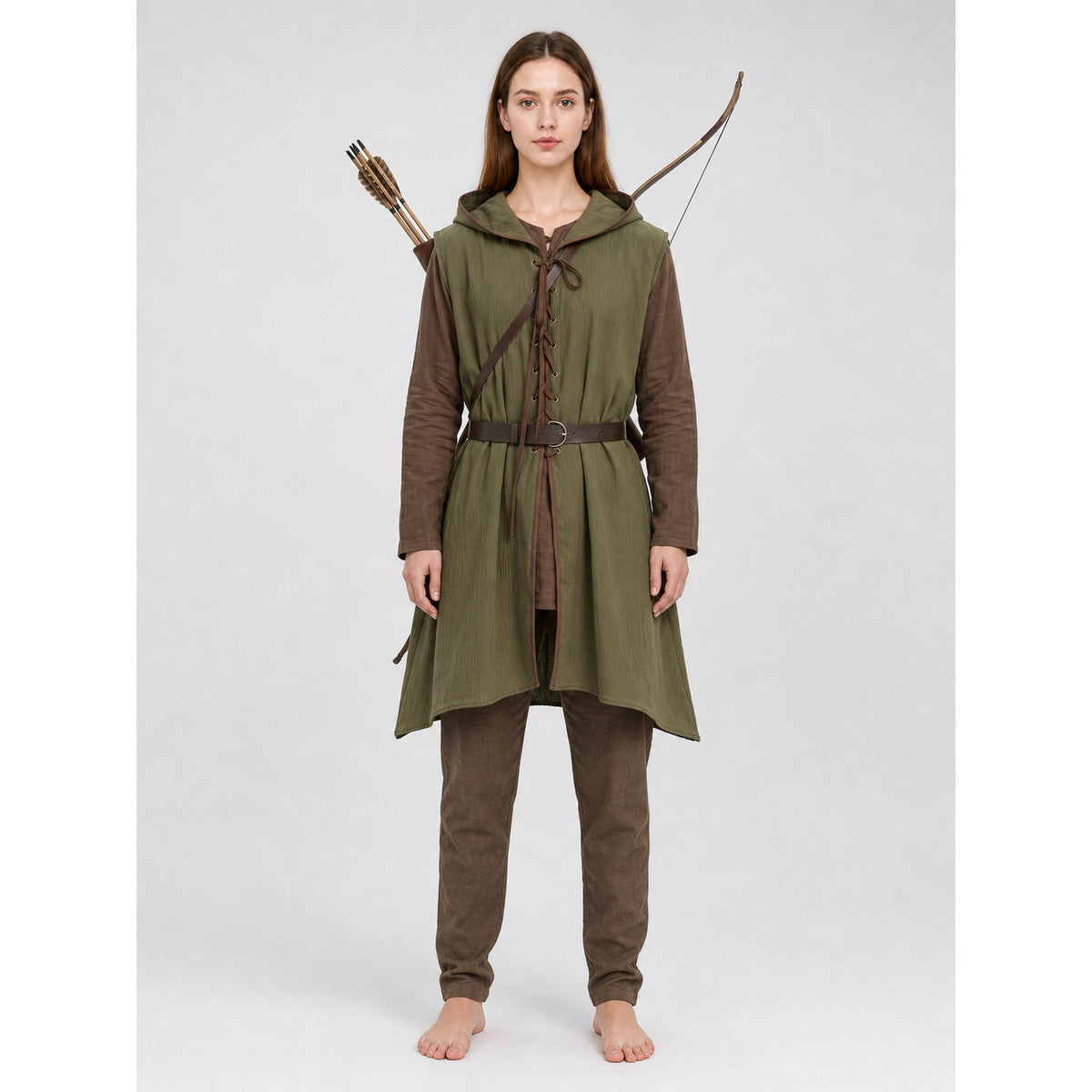 Medieval Cotton-Linen Hooded Tunic on-model view