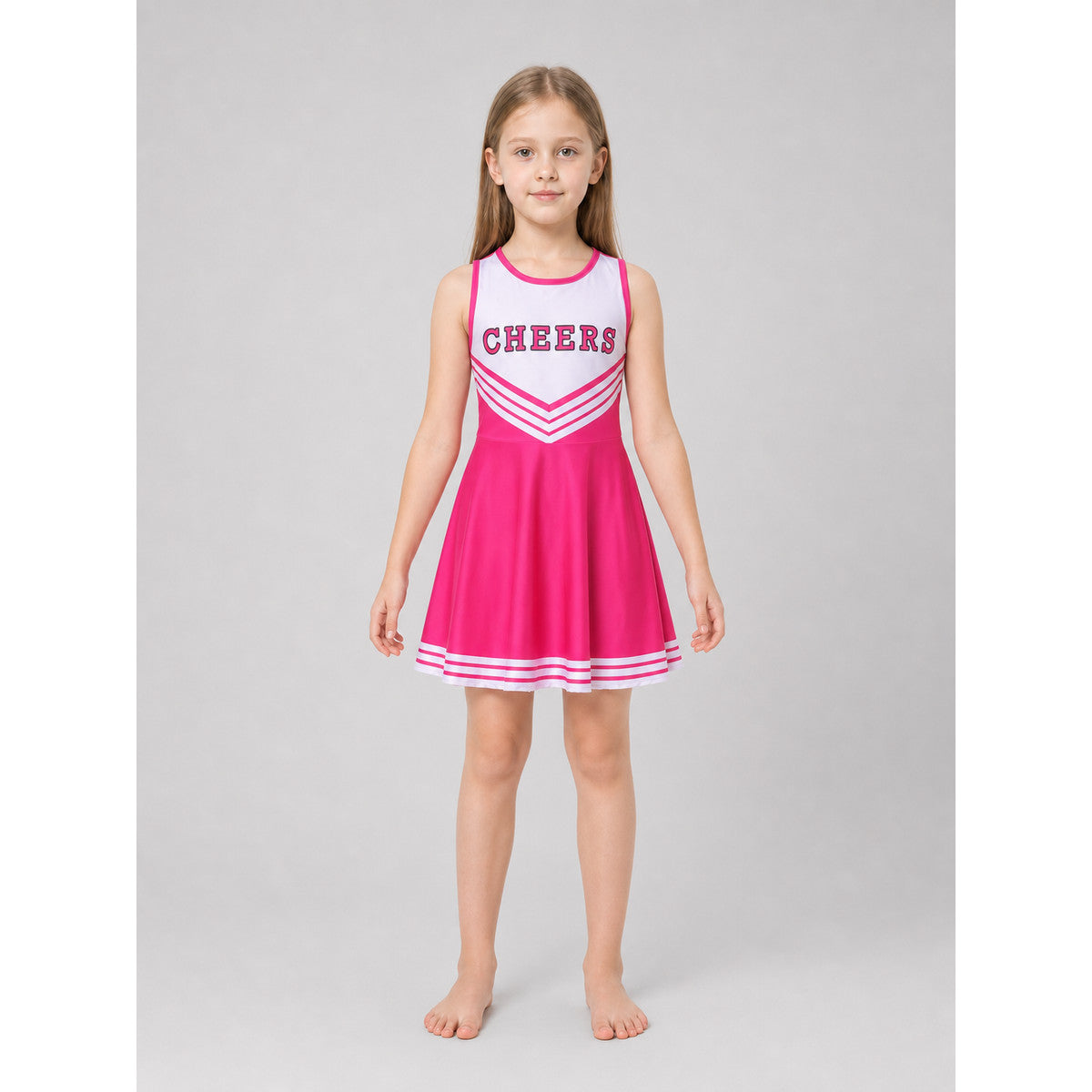 Cheerleading Costume with Pom-Poms, Socks, and Dress front view