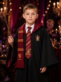 Hooded Wizard Robe Costume Set With Scarf, Tie And Wand
