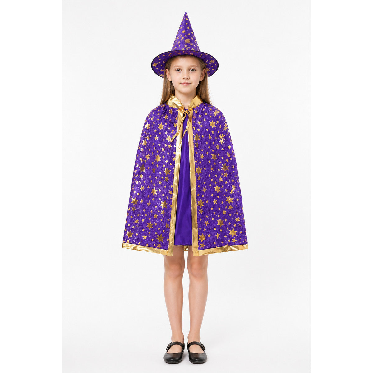 Costume Set with Cape and Hat, Purple with Gold Stars main product view