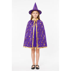 Costume Set with Cape and Hat, Purple with Gold Stars