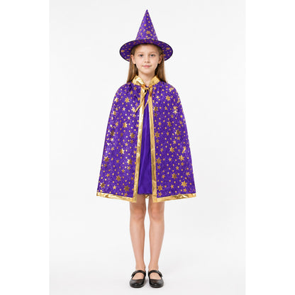 Costume Set with Cape and Hat, Purple with Gold Stars main product view