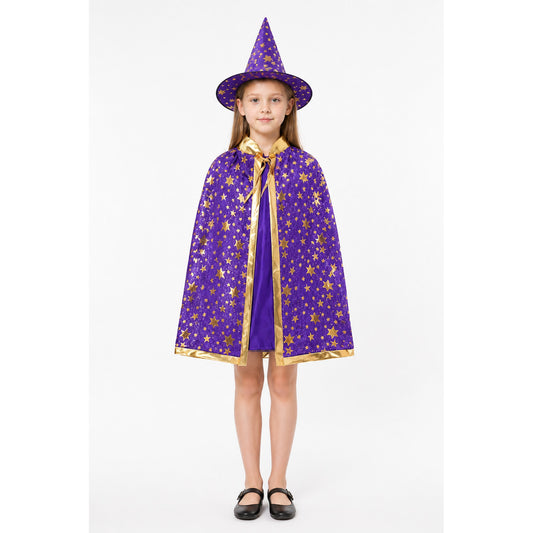 Costume Set with Cape and Hat, Purple with Gold Stars main product view