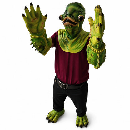 Halloween Horror Catfish Cosplay Mask with Gloves Green Fish Monster Mask Masquerade Halloween Party Latex Full Face Mask Party