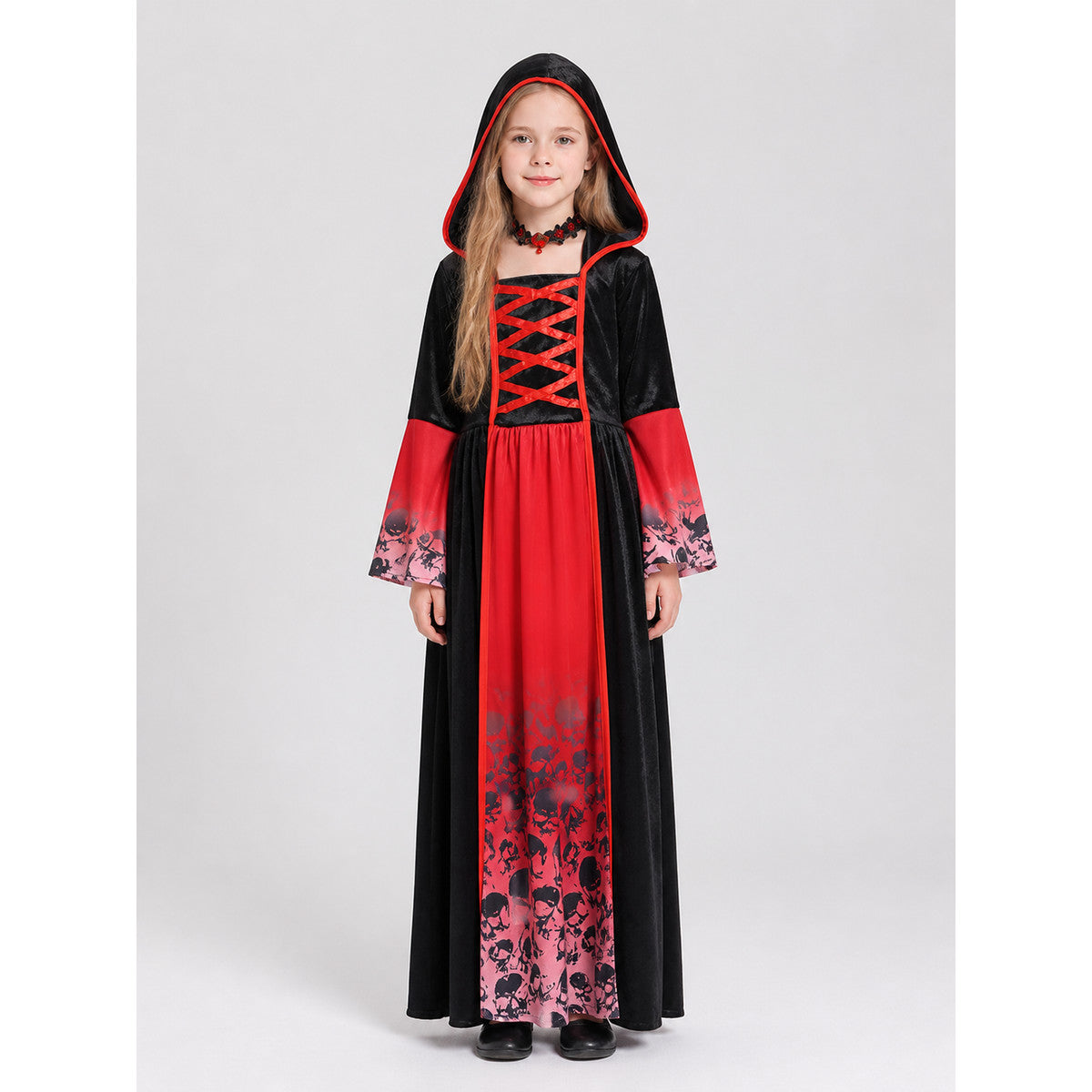 Hooded Skull Dress Robe for Halloween Cosplay on-model view