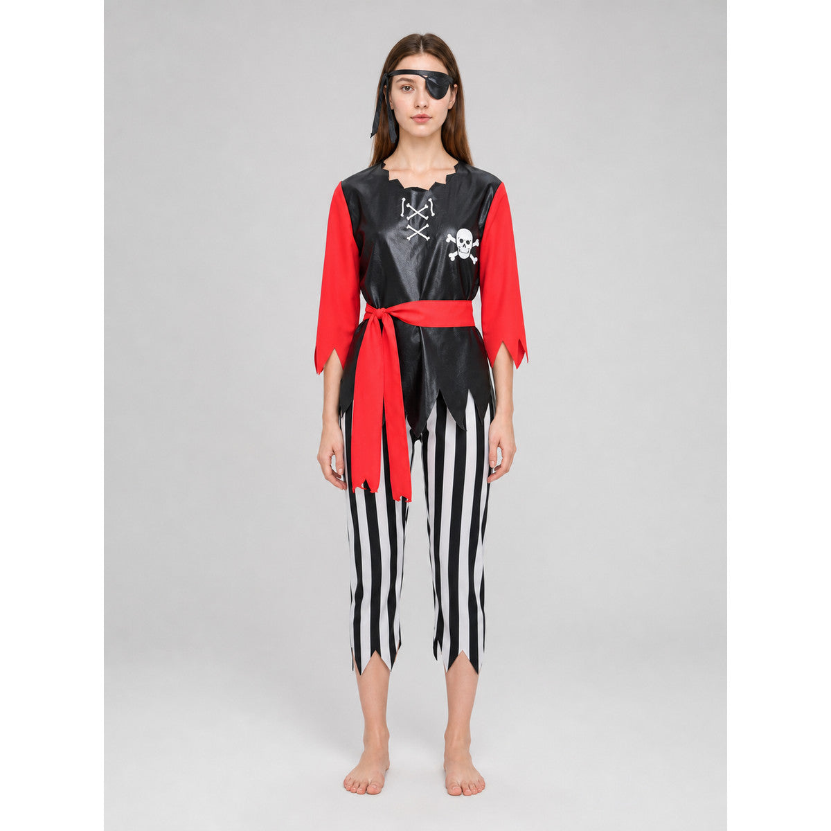 Pirate Costume Set with Striped Pants on-model view