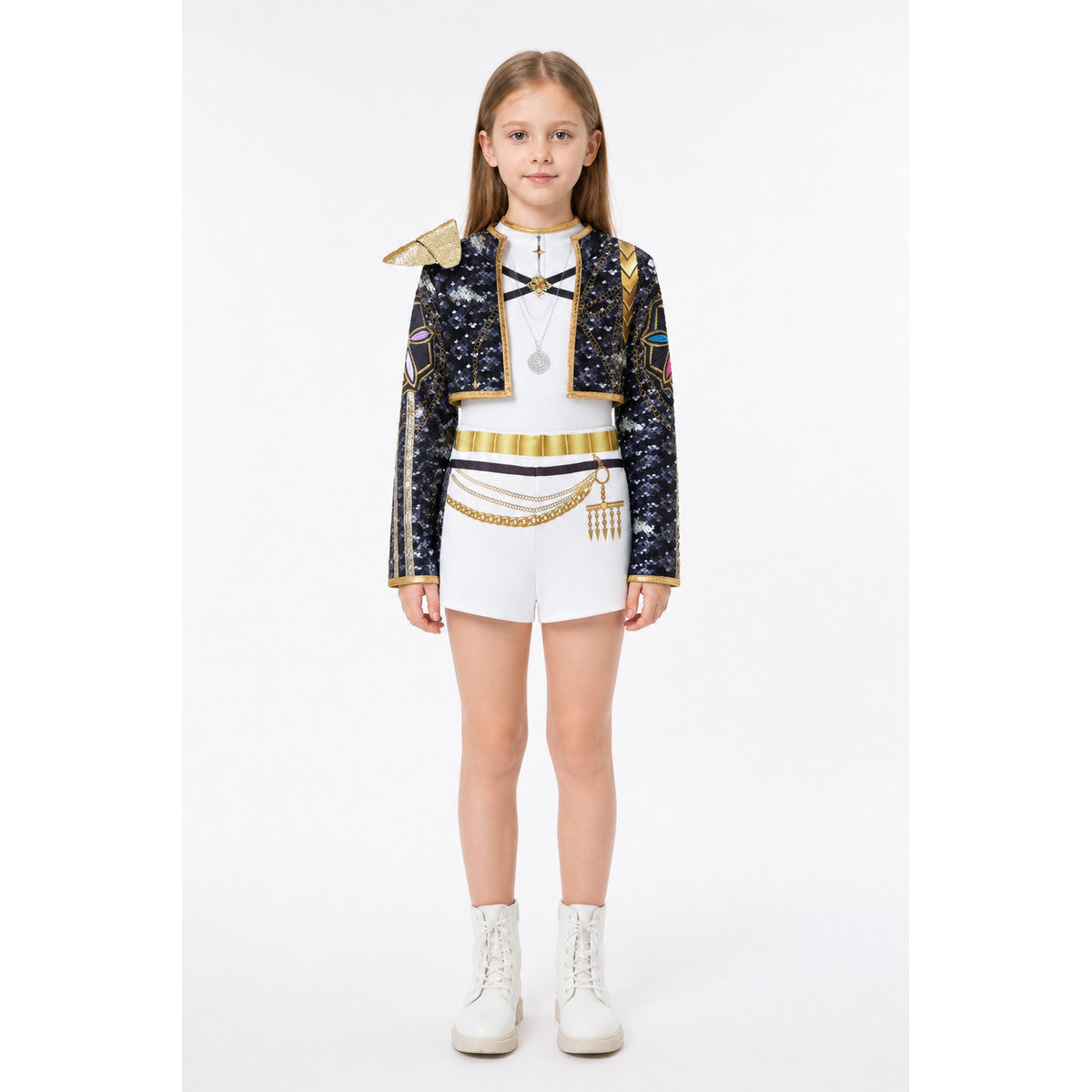 Stage Costume: Black Sequin Jacket with White Shorts main product view