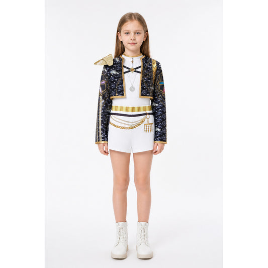 Stage Costume: Black Sequin Jacket with White Shorts main product view