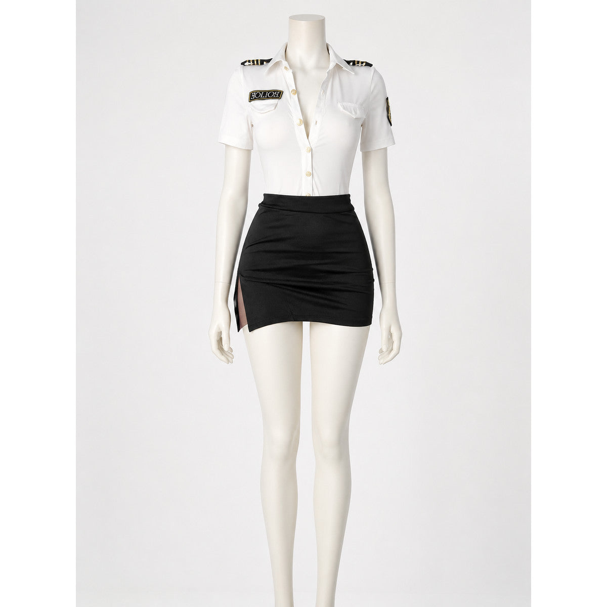Women's Police Officer Costume Set with Epaulettes and Gold Buttons
