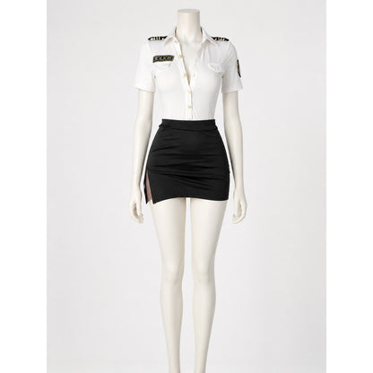 Women's Police Officer Costume Set with Epaulettes and Gold Buttons