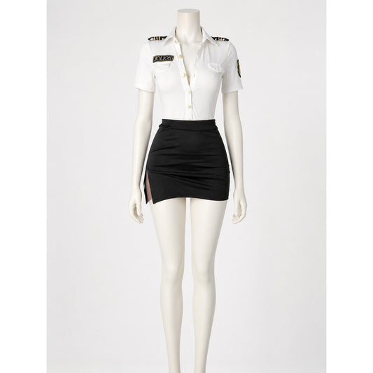 Women's Police Officer Costume Set with Epaulettes and Gold Buttons on-model view
