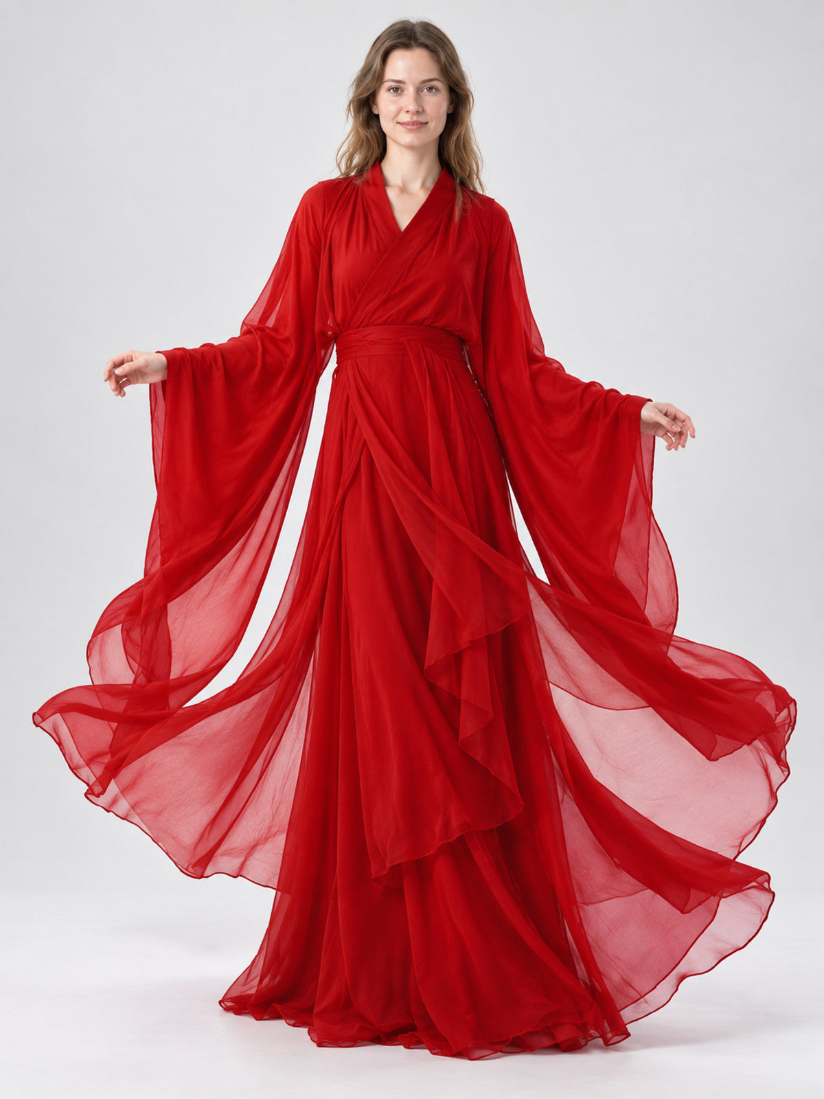 Red Chinese-Style Dress Costume with Long Sleeves