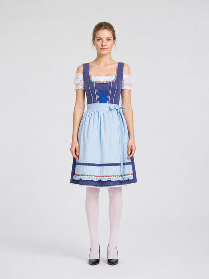 Bavarian Ethnic Dress with Apron and Floral Trim on-model view