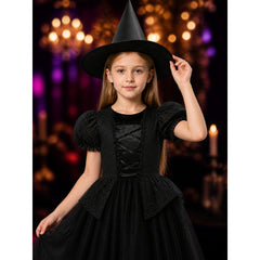Kids Black Witch Dress with Hat Halloween Costume Set for Girls