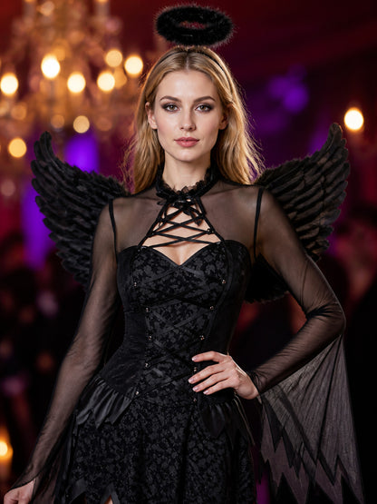 Black Angel H Carnival Costume with Corset for Halloween on-model view