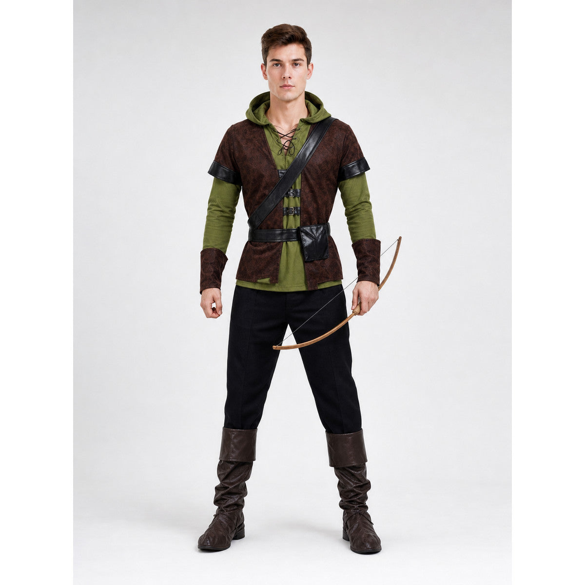 Robin Hood-style hooded costume for cosplay on-model view