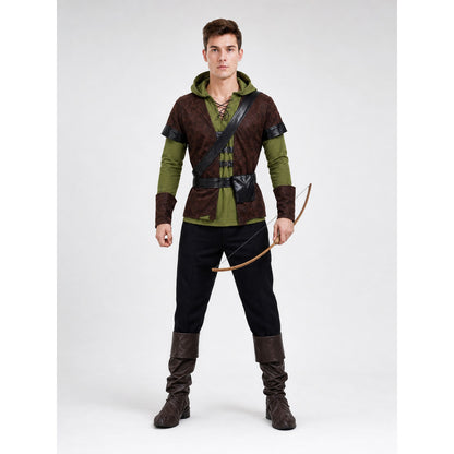 Robin Hood-style hooded costume for cosplay on-model view