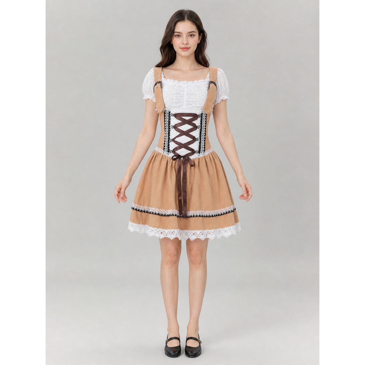 Bavarian Lace-Up Dress with Lace for Cosplay