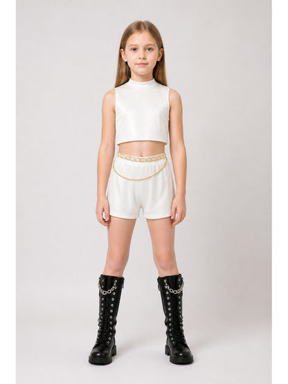 White Children's Set: Top and Shorts with Gold Waistband