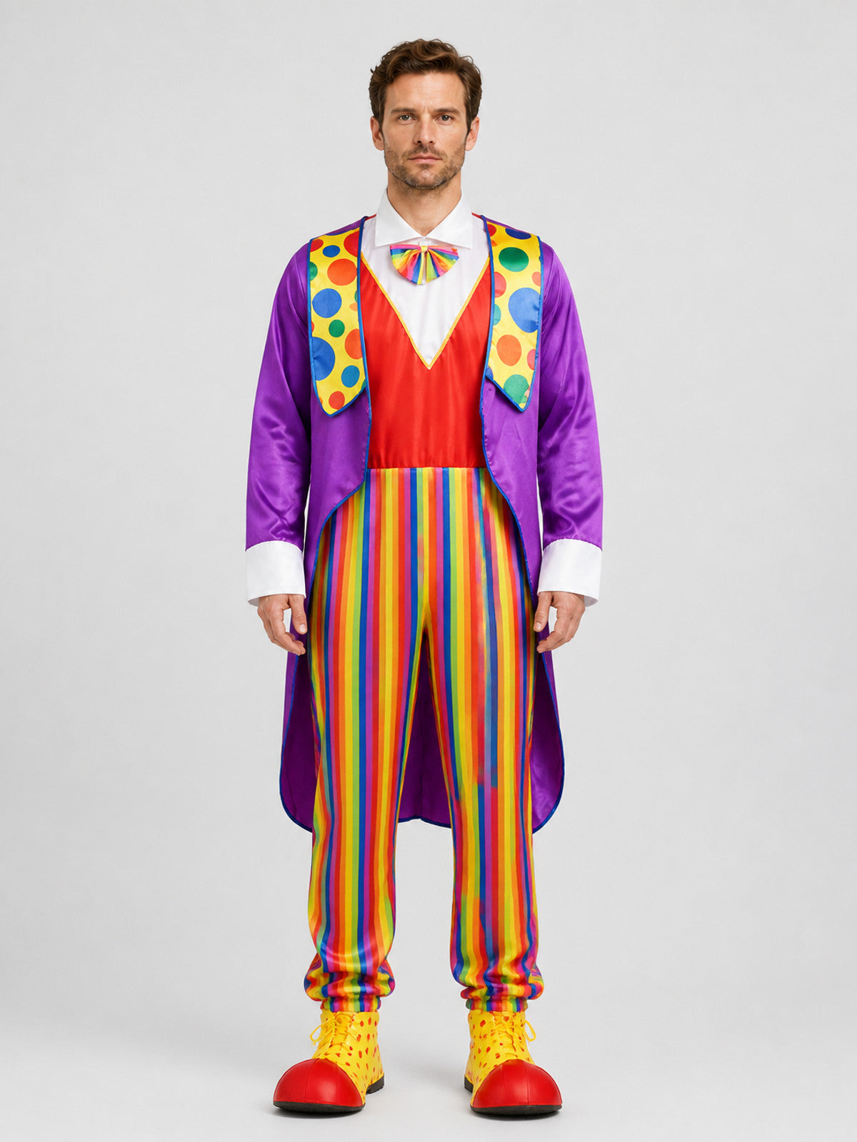 Clown Costume for the Stage, Carnival, and Halloween on-model view
