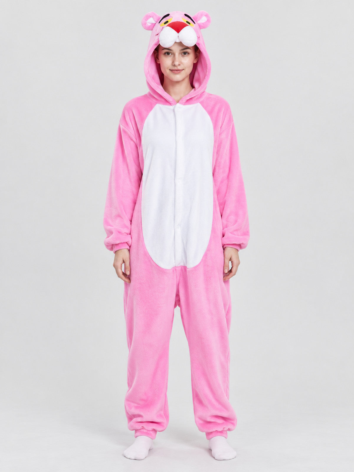 Pink Flannel Kigurumi Pajama with Hood and Ears