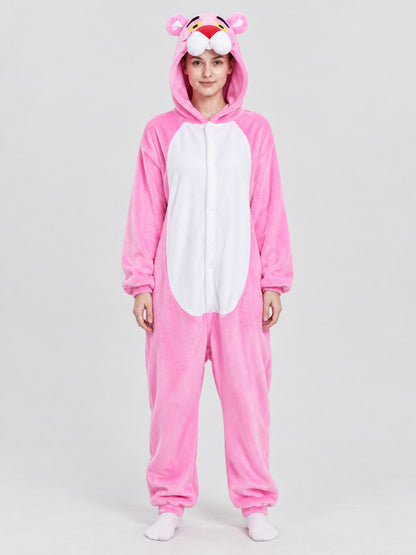 Pink Flannel Kigurumi Pajama with Hood and Ears