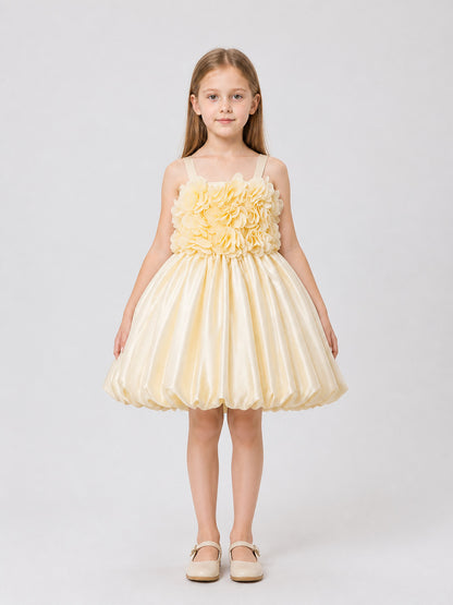 Girls' Tutu Dress with 3D Flowers, Champagne on-model view