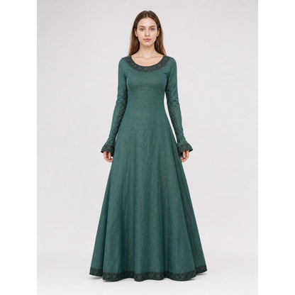 Dark Green Medieval Dress with Long Sleeves