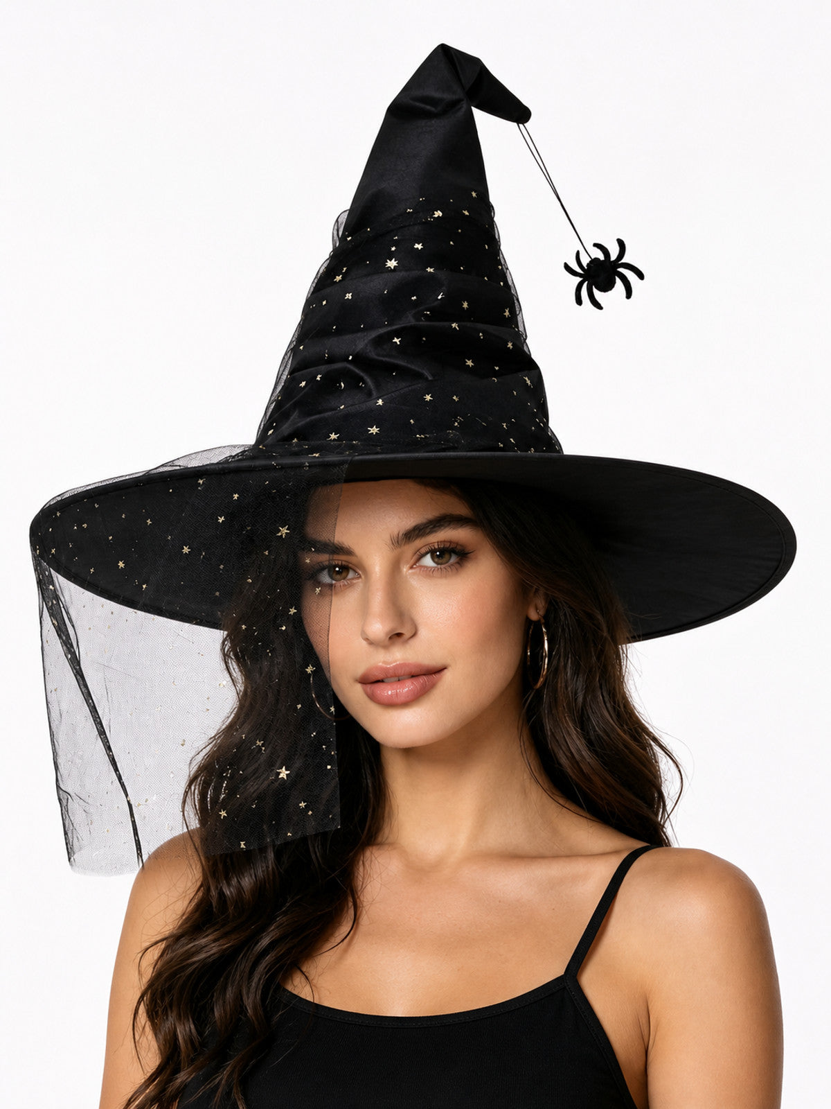 Carnival Witch Hat with Mesh and Stars