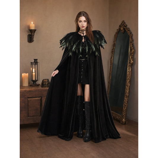 Black Velvet Feather Cape