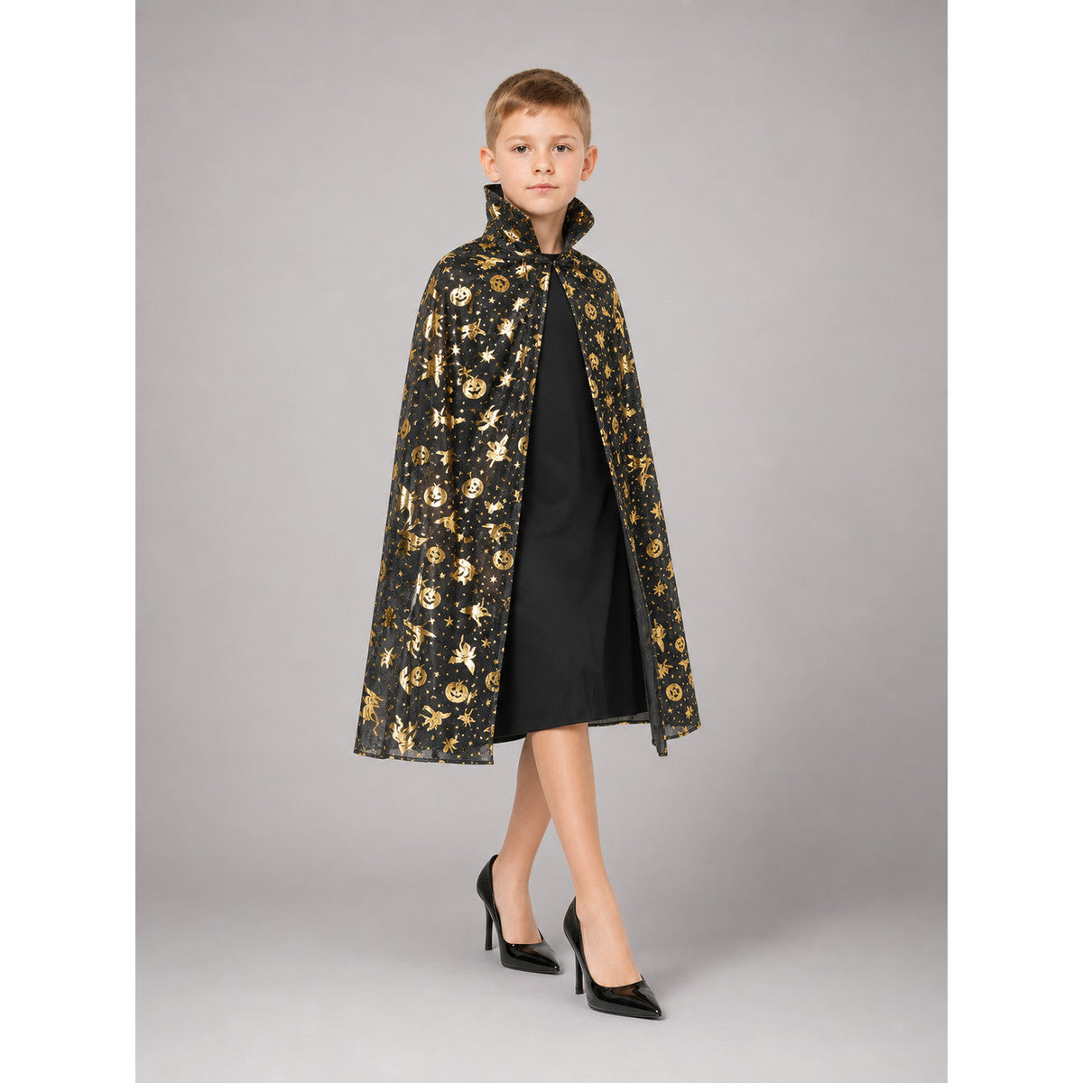 Black Carnival Cloak with a High Collar