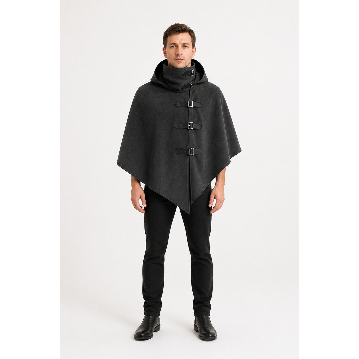 Black Hooded Cape with Buckles for Cosplay main product view