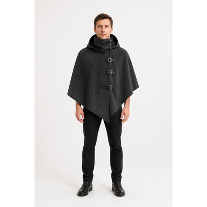 Black Hooded Cape with Buckles for Cosplay main product view