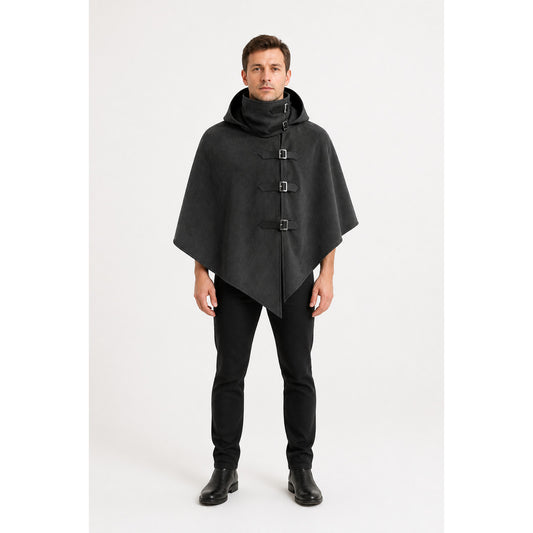 Black Hooded Cape with Buckles for Cosplay main product view