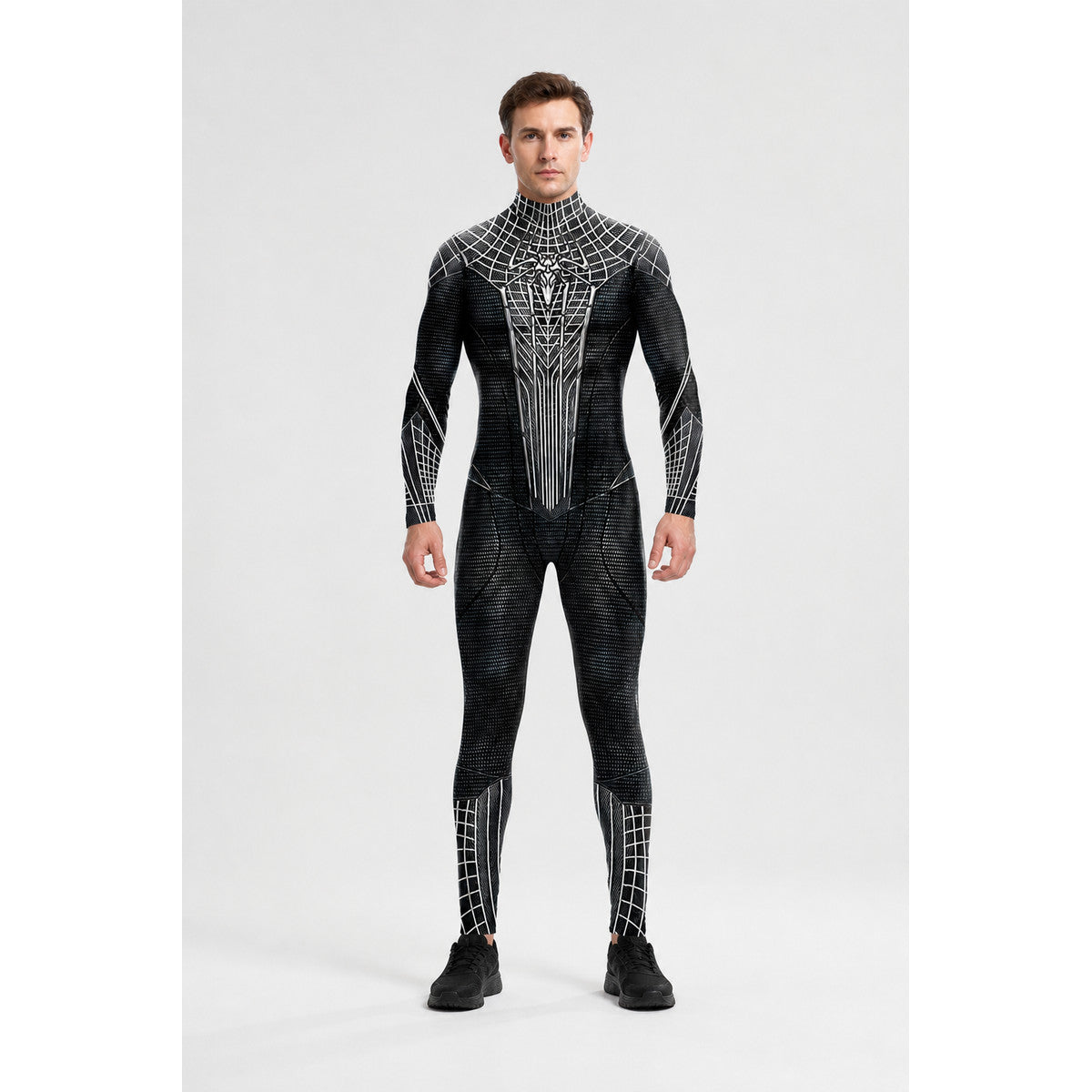 Black and White Spider Jumpsuit with Web Pattern for Cosplay main product view