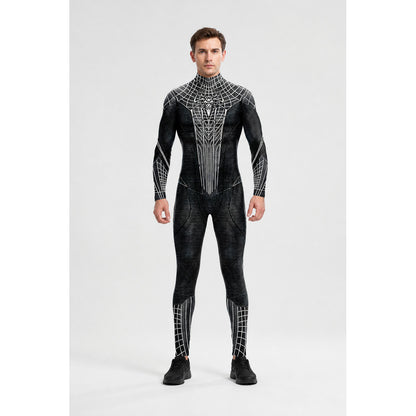 Black and White Spider Jumpsuit with Web Pattern for Cosplay main product view