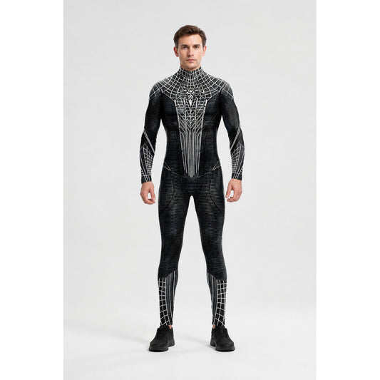 Black and White Spider Jumpsuit with Web Pattern for Cosplay main product view