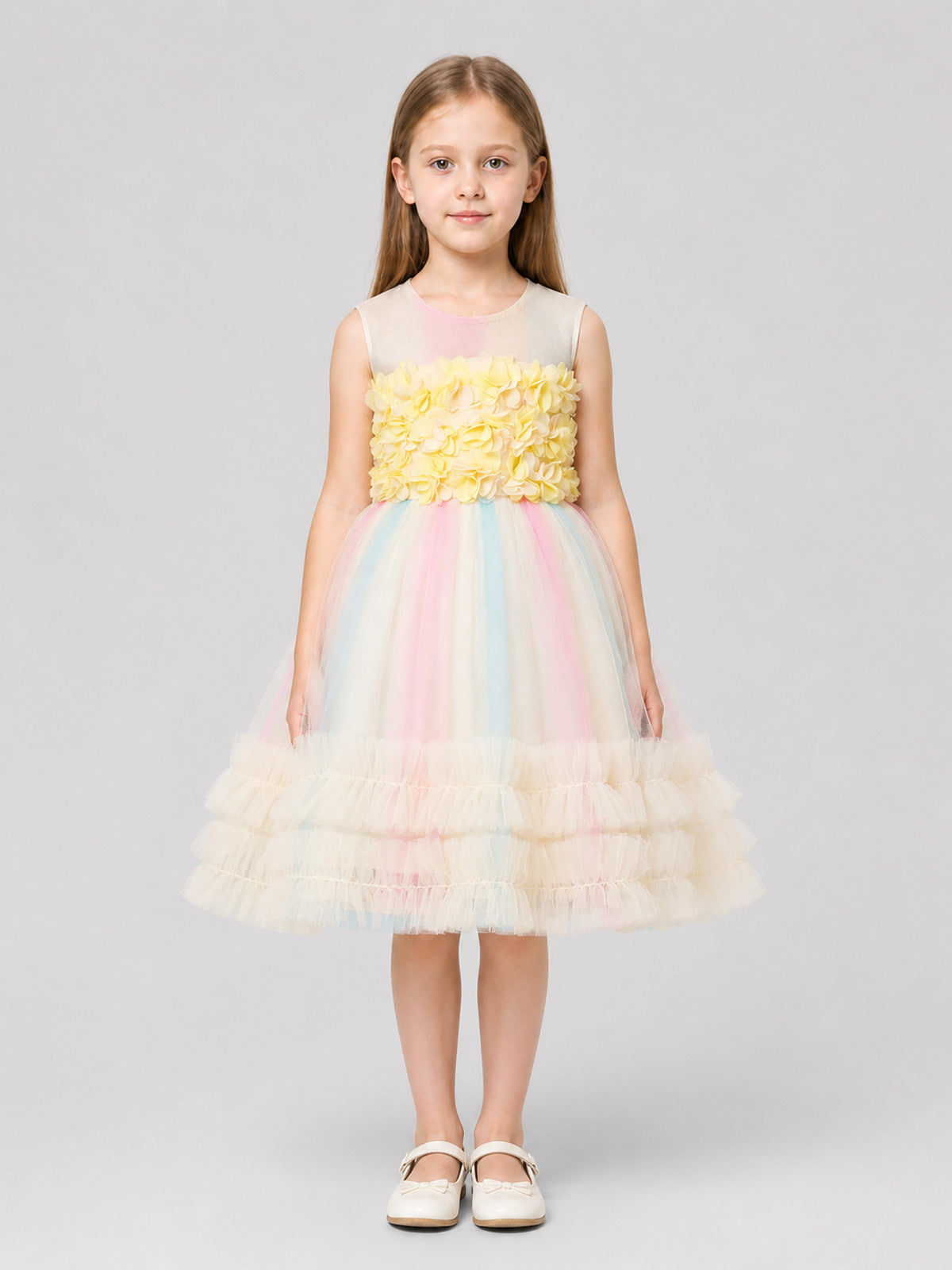 Girls' Full Princess Dress with Flowers and Tulle on-model view