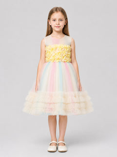 Girls' Full Princess Dress with Flowers and Tulle