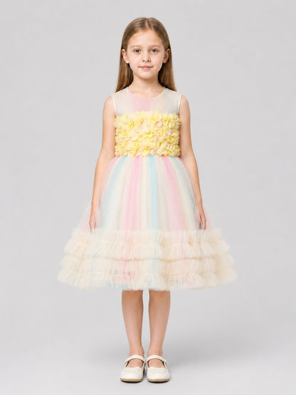 Girls' Full Princess Dress with Flowers and Tulle on-model view