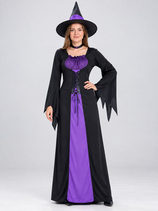 Witch Costume: Long Dress, Hat, Choker, Purple