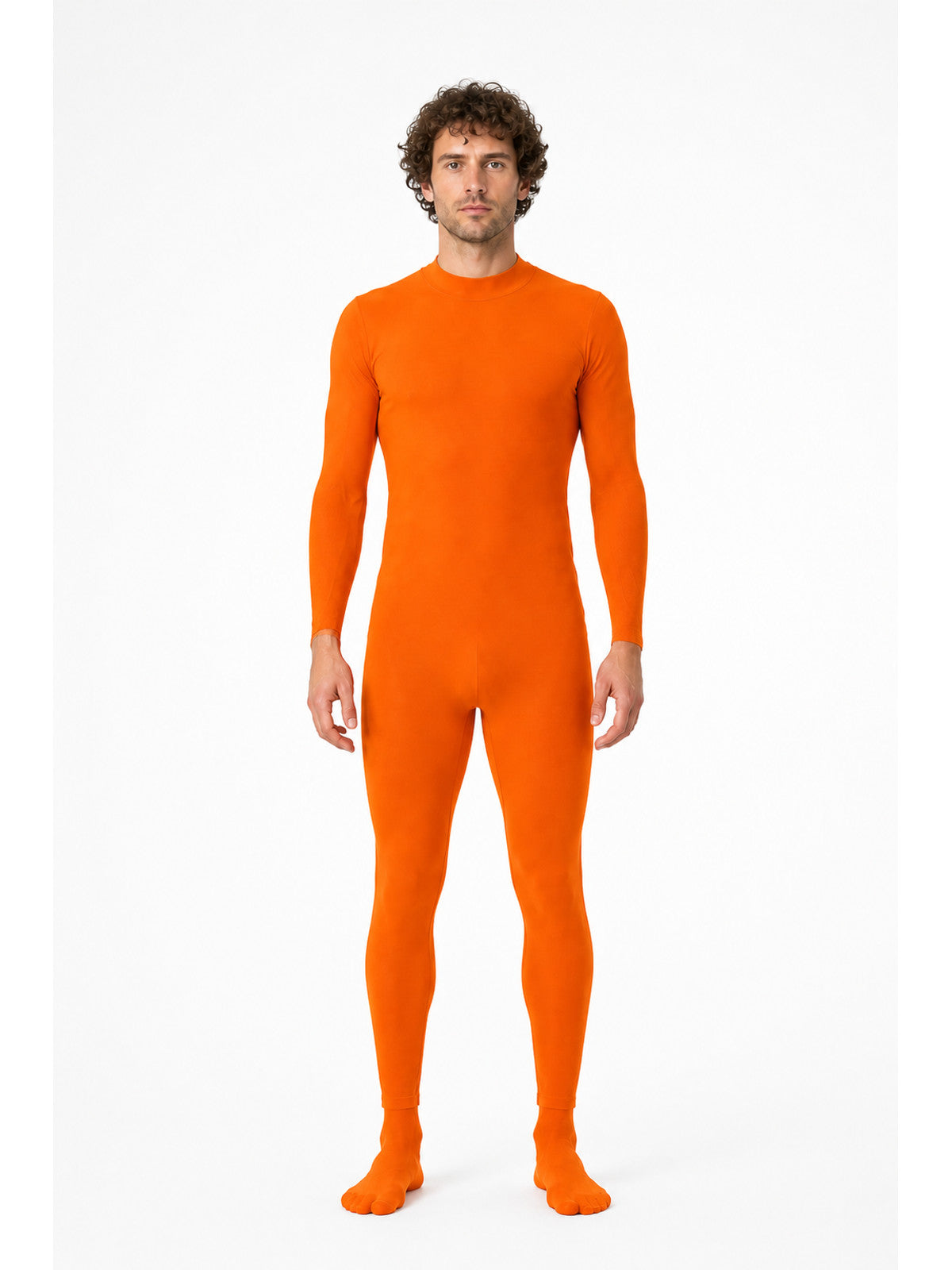 Orange form-fitting jumpsuit with a high collar main product view