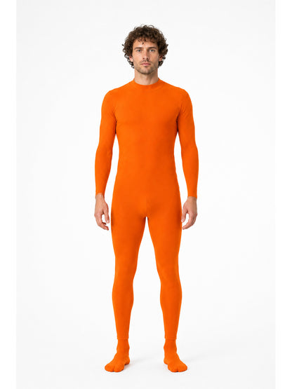 Orange form-fitting jumpsuit with a high collar main product view