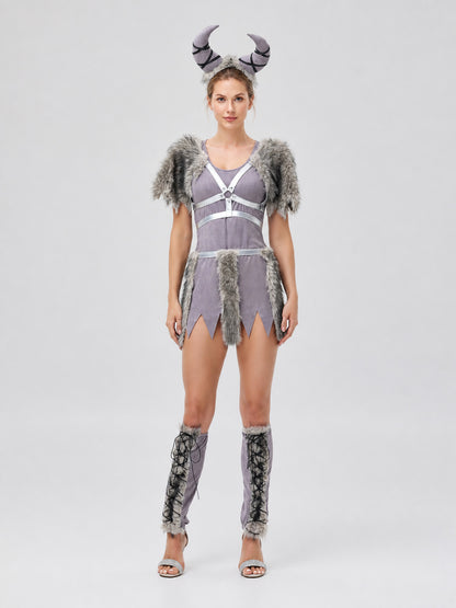 Halloween Viking Costume with Horns and Fur