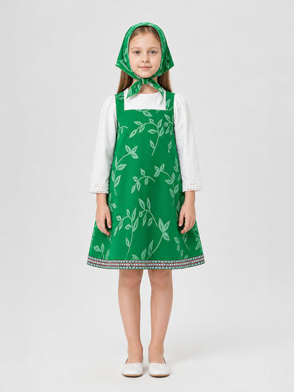 Children's Masha Costume: Dress with Headscarf for a School Performance on-model view